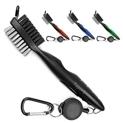 Yoport® Golf Club Brush and Club Groove Cleaner 2 Ft Retractable Zip-line Aluminum Carabiner, Lightweight and Stylish, Ergonomic Design, Easily Attaches to Golf Bag - color: Black+black