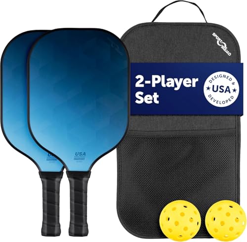 Sport Squad Pickleball Paddles Set of 2 and Single Paddles - Lightweight, Durable & High-Performance Playability - Enhanced Grip & Power - USA Team-Developed Rackets, Sets & Accessories for All Levels - color: 2 Player Set | Blue | Bag