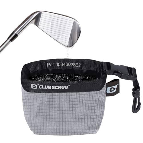 Club Scrub Golf Club and Golf Ball Cleaning Bag, Waterproof Clean Face Technology Liner, Detachable Clip, Machine Washable, Cleans Club Grooves, Dry Exterior (Neoprene or Microfiber Option Available) - color: Gray, style: Microfiber Pro