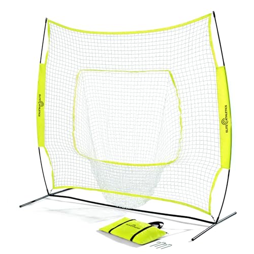 7x7 Baseball & Softball Practice, Hitting, & Pitching Net with Bow Frame, Carry Case and Strike Zone, Ultimate Training Net