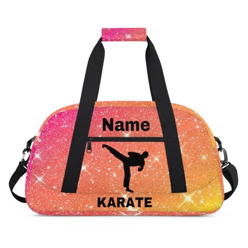 Custom Sport Duffel Bag Karate Personalized Name Sports Bag Overnight Weekender Bag Waterproof Travel Sport Gym Bags, Orange - color: Orange, style: Karate