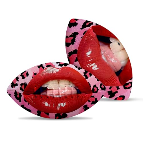 American Football, Official Size 11.9 x 7.3 Inch, Premium Composite Leather High-Grip Ball with Pro-Style Lacing, Unique Prints for Training, Games & Gifts - color: Lip Pink Leopards