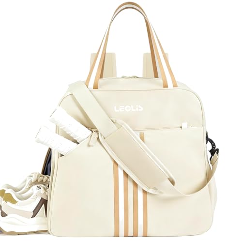 Pickleball Bag Pickle Ball Backpack for Women Pickleball Tote Sport Equipment Bag with Shoe Compartment Gift Accessory 30L - color: Beige