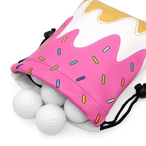 Golf Valuables Pouch, Leather Golf Tee Pouch with Drawstring Closure Golf Ball Tee Handbag Portable Golf Accessories - color: Ice Cream Pink