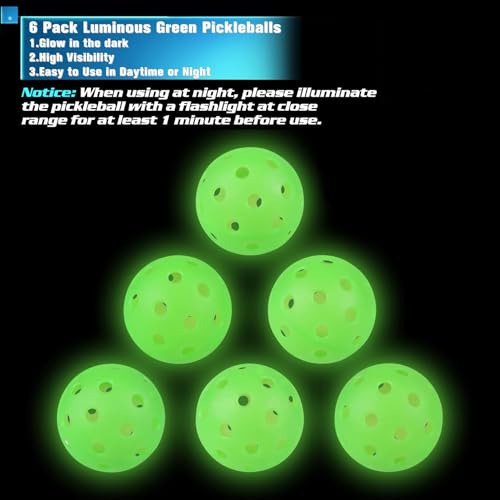 Pickleball Balls, Outdoor Glow in The Dark Pickleballs with Mesh Bag, Luminous Gifts, Light Up Green, High Visibility & Durable for Training