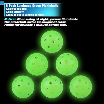 Pickleball Balls, Outdoor Glow in The Dark Pickleballs with Mesh Bag, Luminous Gifts, Light Up Green, High Visibility & Durable for Training