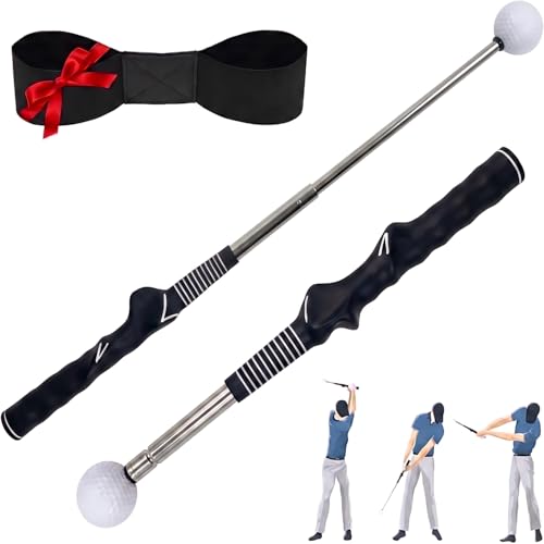 Retractable Golf Swing Trainer and Grip Trainer, Warm Up Swing Aid with Flexible Head, Includes Arm Band, Grip Correction & Swing Click Feedback, Gifts for Beginners and Advanced Golfers