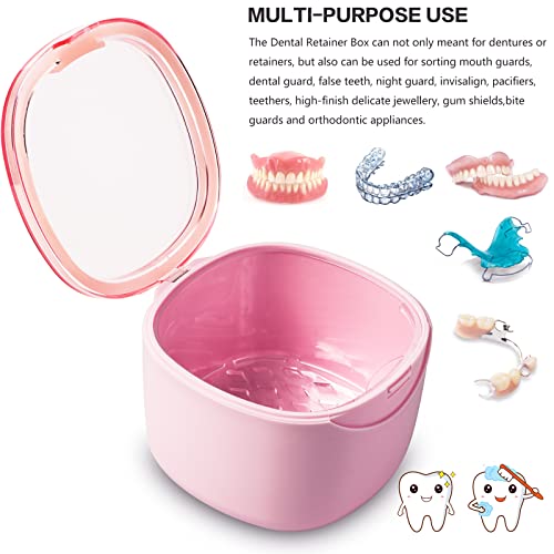 Denture Bath Case, Retainer Cleaning Box, No-Leak Denture Case, Mouth Guard, Night Guard and Retainer (pink) - color: Pink