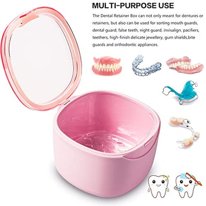 Denture Bath Case, Retainer Cleaning Box, No-Leak Denture Case, Mouth Guard, Night Guard and Retainer (pink) - color: Pink
