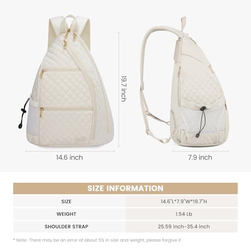 Women's Pickleball Backpack - Quilted Crossbody Sling Bag for Tennis & Pickleball Paddle - color: Beige, size: Large