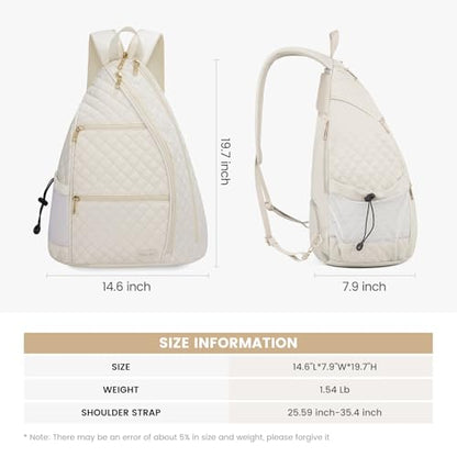 Women's Pickleball Backpack - Quilted Crossbody Sling Bag for Tennis & Pickleball Paddle - color: Beige, size: Large