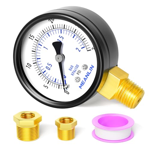 0-30Psi 2" DIAL FACE 1/4" NPT Well Pump Pressure Gauge, with 1/2" NPT and 3/8" NPT Hex Bushing, 3-2-3% Accuracy, Lower Mount - size: 0-30Psi, style: 1/4"NPT Lower Mount
