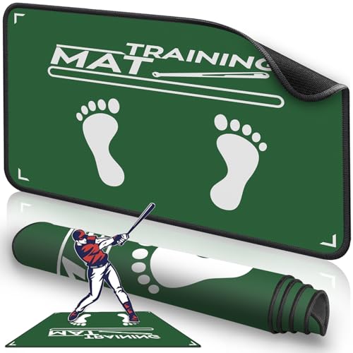 2F22E Baseball Hitting Mat,Indoor/Outdoor Portable Batting Cage Mat,35.4 * 23.6 Inch Baseball and Softball Batter Stance Training Mat for Kids to Improve Posture - color: Green