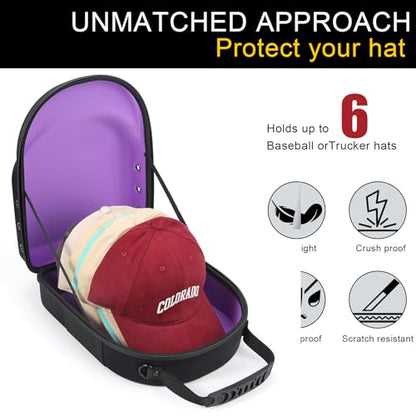 GERMUN Hard baseball hat case, Hat Carrier Travel Case with Adjustable Shoulder Strap, Hat cap case for 6 Baseball Caps - Perfect for Traveling & At-Home Storage (Black with Purple) - color: Black with Purple