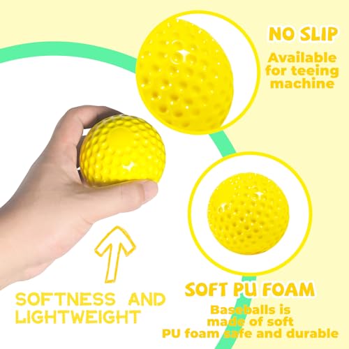 12 Pack Yellow Dimpled Baseballs, 9-Inch Pitching Machine Baseballs for Hand-Eye Coordination, Hitting and Fielding Practice