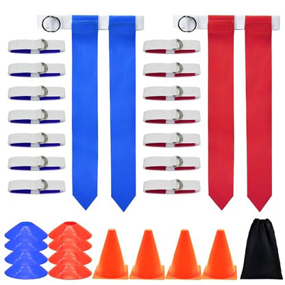 Flag Football Set, 14 Player/ 28 Player Football Flags and Belts Set, Includes Belts, Football Flags, Cones - color: 14 Players