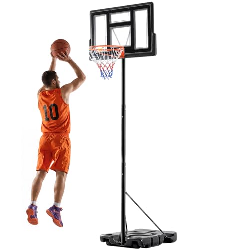 NEWBULIG Portable Basketball Hoop Outdoor – Adjustable Kids & Adult Basketball Goal System with Shatterproof Backboard, Shock-Absorb Rim, Fillable Base & Wheels for Pool, Backyard, Driveway - color: Black Board
