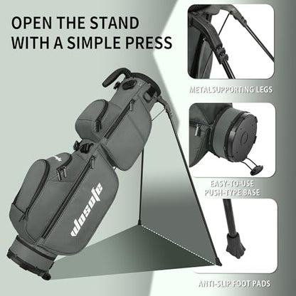 Lightweight Golf Stand Bag - 3-Way Dividers, Fits 5-9 Clubs - Small Sunday Bag for Men & Women, Par 3, Driving Range & Executive Courses - Waterproof, Dual Straps & Rain Cover Included - color: Gray Par 3 Golf Stand bag