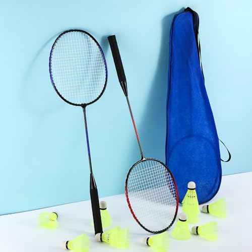 12 Pack Badminton Rackets Set Including Badminton Racquets, Nylon Shuttlecocks and Carry Bag for Outdoor Backyard Games Beginners - color: Dark Blue-black, Red Black
