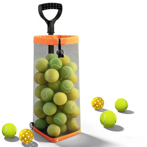 Rolling Tennis Ball Hopper with Wheels - Pickleball Picker Upper and Tennis Ball Basket - Adjustable Tennis Ball Picker and Pickleball Hopper - Portable Wheeled Ball Collector for Courts