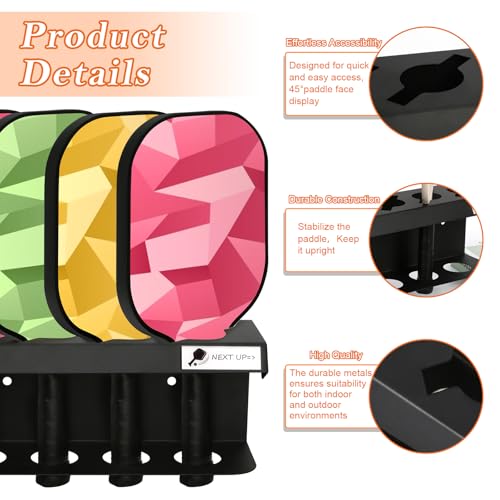 Pickleball Racket Ball Holder Holds 4/12 Paddles Pickleball Storage Rack with Label to Track Next Up Players Pickleball Paddle Holders To Fence Wall Hanging Storage Outdoor Not Include Paddles (3)