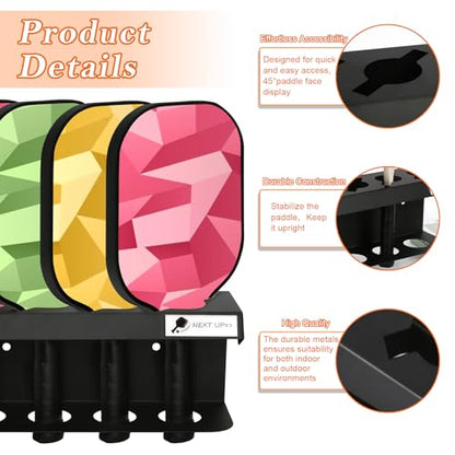 Pickleball Racket Ball Holder Holds 4/12 Paddles Pickleball Storage Rack with Label to Track Next Up Players Pickleball Paddle Holders To Fence Wall Hanging Storage Outdoor Not Include Paddles (3)