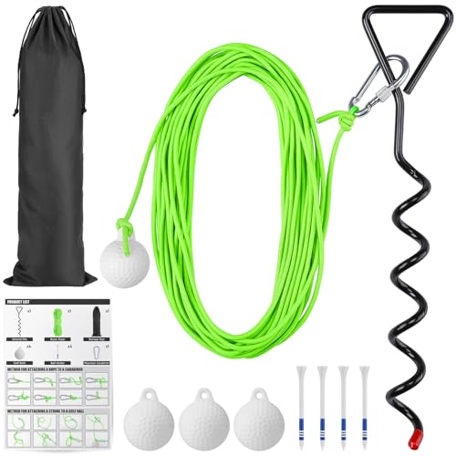 TOBWOLF Golf Ball on a String, 33FT Swing Away Golf Ball on a Rope with Fixed Rod, Golf Rope Swing Trainer, Golf Practice Rope Ball at Backyard or Park for Beginners & Youth to Quickly Practice Swing