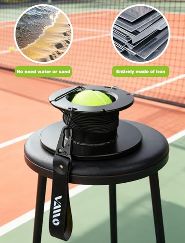 VAIIO Professional Tennis Trainer - Full Metal Portable Solo Rebounder with 3 High-Elastic String Balls, Ideal for Adults, Kids, Beginners & Advanced Players - color: Black