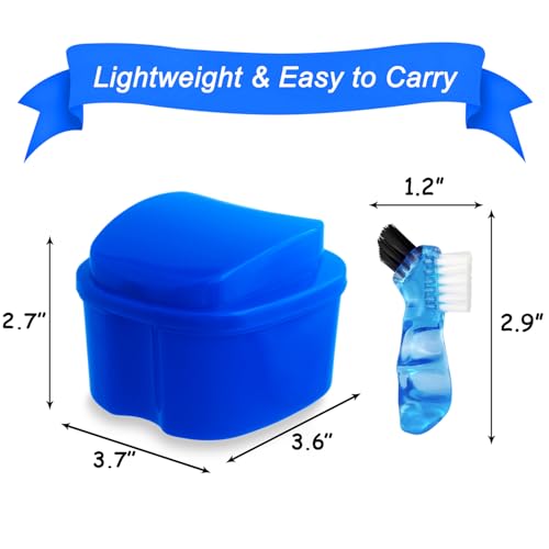 Dental Retainer Cup Holder Mouthguard Cleaning Case with Strainer Basket, Denture Bath Box Storage Cup Holder for Travel Cleaning - Dark Blue