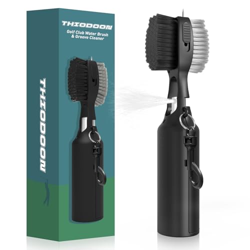 THIODOON 2 Pack Golf Club Brushes and Groove Cleaner 2 ft Retractable Zipline Carabiner Golf Brush Head with Retractable Spike Comfortable Grip Golf Club Cleaner - color: Pro Golf Club Brush