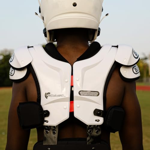 Battle Sports Defender Football Shoulder Pads – The Lightest, Most Protective in Its Class – Aerospace Grade Materials, Ventilated Design, Removable Sternum Plate, Foam Neck Roll - color: Black, size: X-Large
