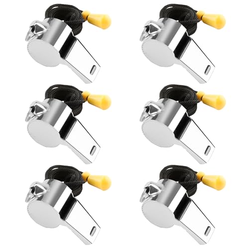 KQNBI Whistle 6 Packs Referee Whistle for Teachers Coaches Whistles with Lanyard Stainless Steel Whistles Loud Crisp Sound, Great for Coaches Referees and Officials - style: 6 Pcs