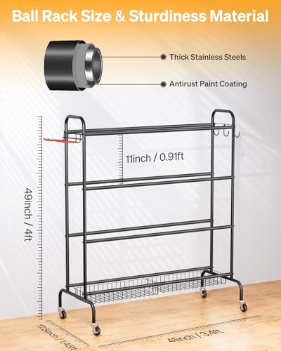 EXTCCT Basketball Rack, Rolling Basketball Shooting Training Stand,Sports Equipment Storage with Wheels, Four-Layer Organizer Holder with Two Basket for Basketballs Footballs Volleyball