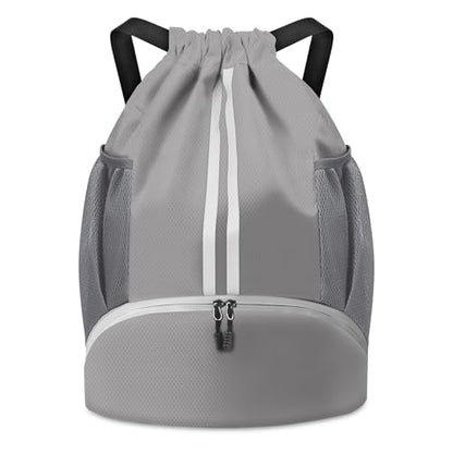 BROTOU Soccer Bags, Football Backpack, Volleyball Bag, Drawstring Backpack with Ball and Shoe Compartment, Football bags for Equipment Swim Gym Bag - color: Light Gray