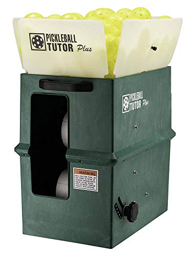 Pickleball Tutor Plus with Remote, 2-Line, Electronic Elevation. Variable TOPSPIN and Backspin. Made in USA by #1 Pickleball Machine Company.