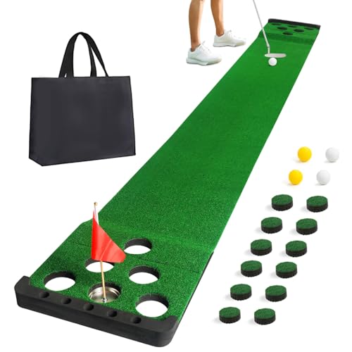 Golf Putting Game Set with Front Border for Indoor & Outdoor,Golf Putting Green Mat Include 4 Balls,1 Portable Bag,2 Flags&Cups,Practice Training Aid for Backyard,Party,Office - color: Black