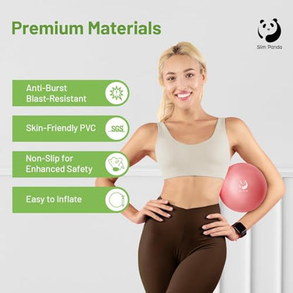 Slim Panda 9 Inch Pilates Ball - Anti-Burst Mini Yoga Ball with Needle Valve Pump - Small Exercise Core Ball for Barre, Stability & Physical Therapy