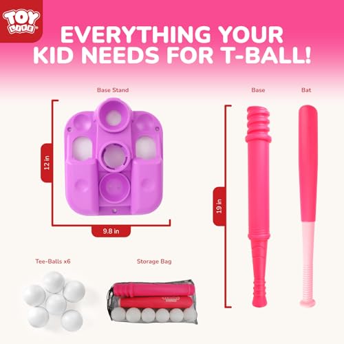 TOY Life T Ball Set for Kids 3-5 5-8, Toddler Baseball Set for Girls, T Ball Stand Sets, Tball Bating Tee Outdoor Indoor Toys for Toddler Girls - style: Tee, Bat & 6 Balls
