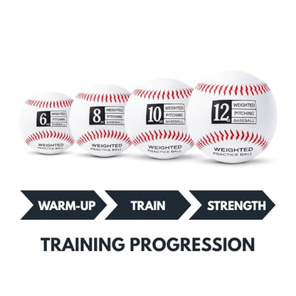 Thorza Weighted Baseballs for Pitching & Throwing Training - Velocity Building Balls for Hitting Practice & Strength Development - Youth to Pro, (6,8,10 and 12 Oz) - Set of 4 (9" Balls)