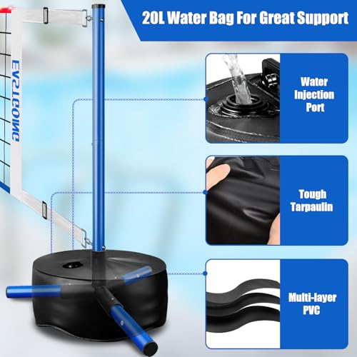 Pool Volleyball Net Set with Light,Adjustable Length 15-25FT，Swimming Pool Volleyball Net System with 2 Water Volleyballs and Heavy Duty Base.