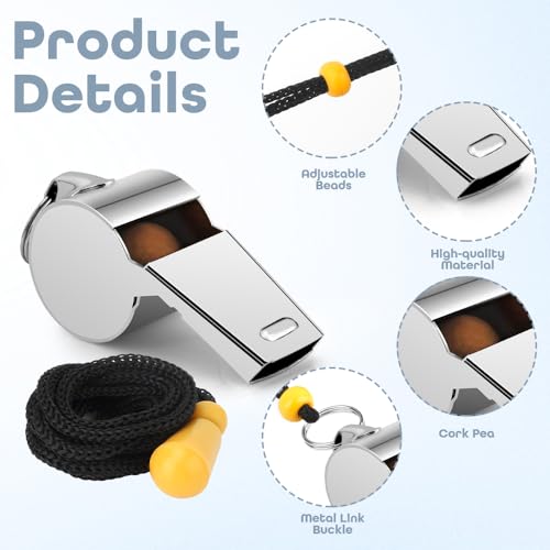 Whistle, Whistle for Coaches, Whistle for Teachers, Stainless Steel Whistles Coach Whistle with Lanyard Referee Whistle Loud Crisp Sound Sports Whistle for Adults Teachers Coaches Referees Officials