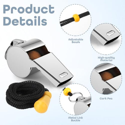 Whistle, Whistle for Coaches, Whistle for Teachers, Stainless Steel Whistles Coach Whistle with Lanyard Referee Whistle Loud Crisp Sound Sports Whistle for Adults Teachers Coaches Referees Officials