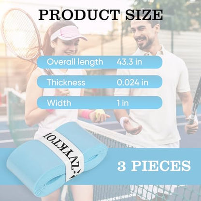 Tennis Racket Grip Tape, Ultra Thin Tacky Tennis Overgrip for Sweat Absorption & Control – Durable Anti-Slip Replacement Grip for Tennis, Badminton & Pickleball (3 Pack) - color: BLUE