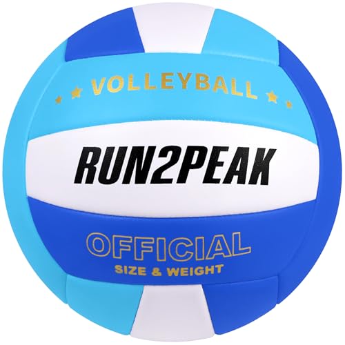 RUN2PEAK Soft Volleyball Ball Official Size 5 Volleyballs for Indoor Outdoor Beach Pool Game Play for Teen Beginner Recreational Team Professional PU Leather Training Practice Volley Balls - color: Fresh Royal Blue/Sky Blue