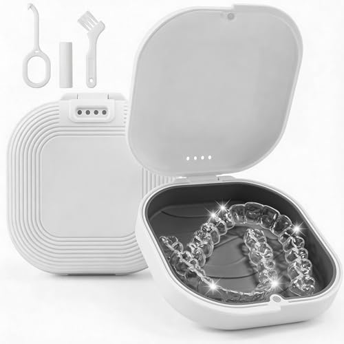 Retainer Case with Vent Holes, Aligner Case for Invisalign, Portable Aligner Kit, Removable Silicone Liner, Orthodontic Storage Box Secure Magnetic Closure for Travel - White/Gray - color: White