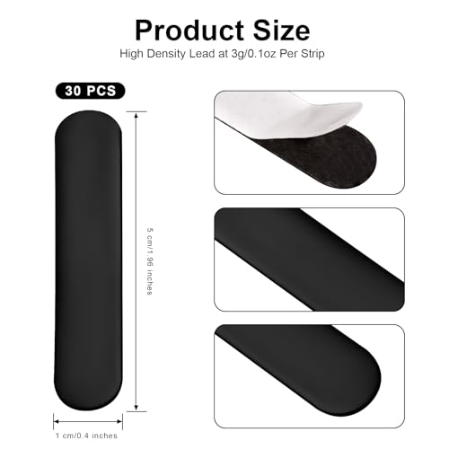 30pcs Lead Tape for Pickleball Paddles 3g Weighted Pickleball Lead Tape Strips for Paddle Edge Guard Adhesive Pickleball Tape Bars to Increase Power Swing Speed