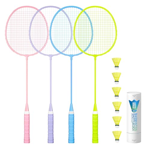 AboveGenius Badminton Rackets Set, Lightweight Badminton Set Includ 4/6 PCS Rackets, 6 Birdies, Outdoor Backyard Games, Racquets for Adults, Teens, Family Beginner - style: 4 Racket+6 Birdies
