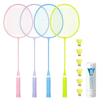 AboveGenius Badminton Rackets Set, Lightweight Badminton Set Includ 4/6 PCS Rackets, 6 Birdies, Outdoor Backyard Games, Racquets for Adults, Teens, Family Beginner - style: 4 Racket+6 Birdies