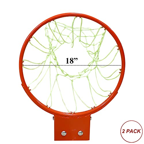 THUNDERBAY 18 inch Standard Double Spring Flex Reinforced Wall Mounted Basketball Rim, Two Nylon Nets Include One Nightlight Basketball Net - style: 2 Count (Pack of 1)