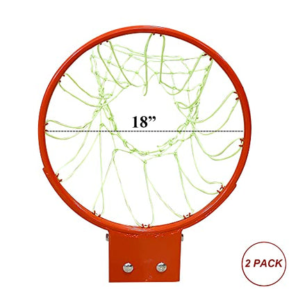 THUNDERBAY 18 inch Standard Double Spring Flex Reinforced Wall Mounted Basketball Rim, Two Nylon Nets Include One Nightlight Basketball Net - style: 2 Count (Pack of 1)